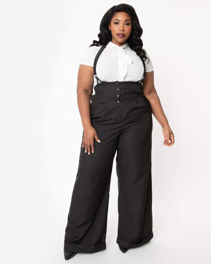 Unique Vintage Plus Size Black Thelma Suspender Pants | Dia&Co