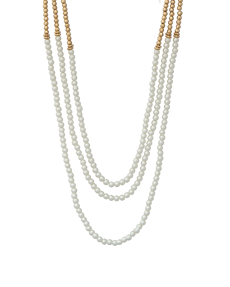 Saline Beaded Pearl Necklace | Gold / White