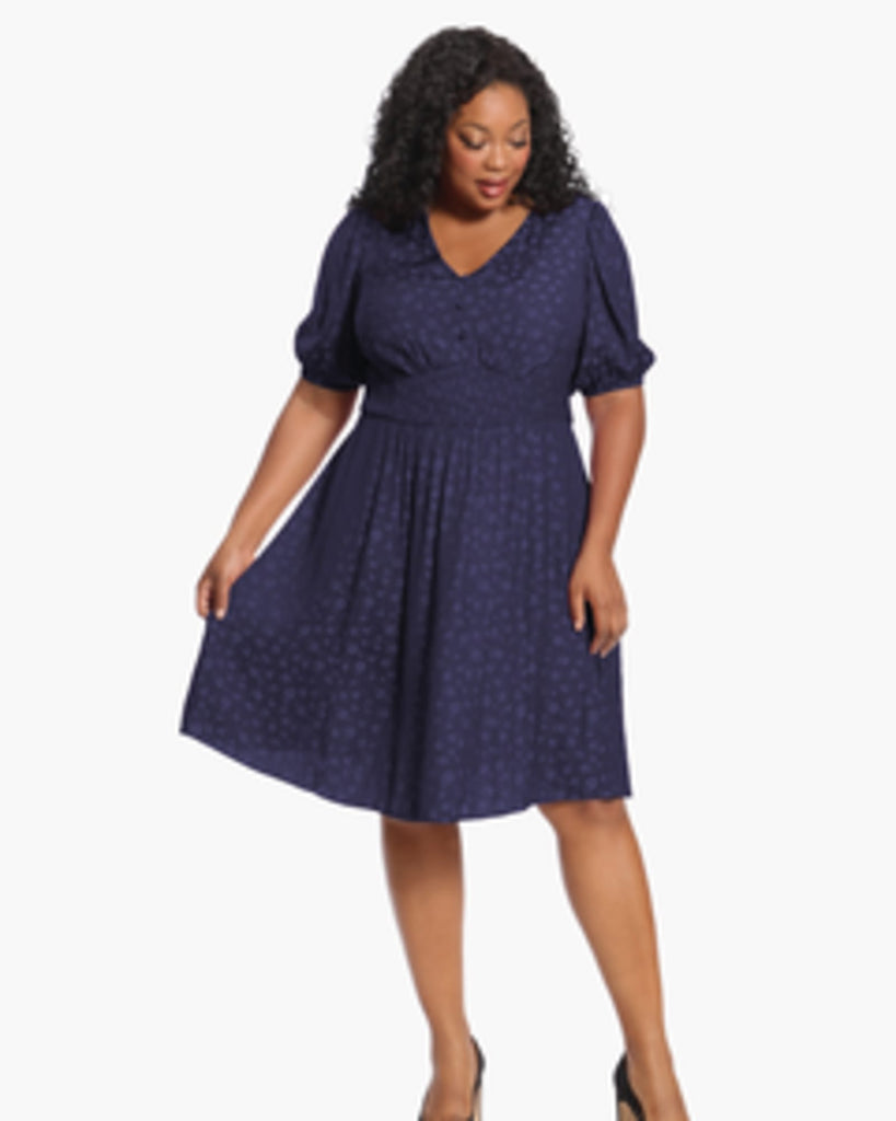 Plus Size Barbara Puff-Sleeve Mini Dress | evening blue