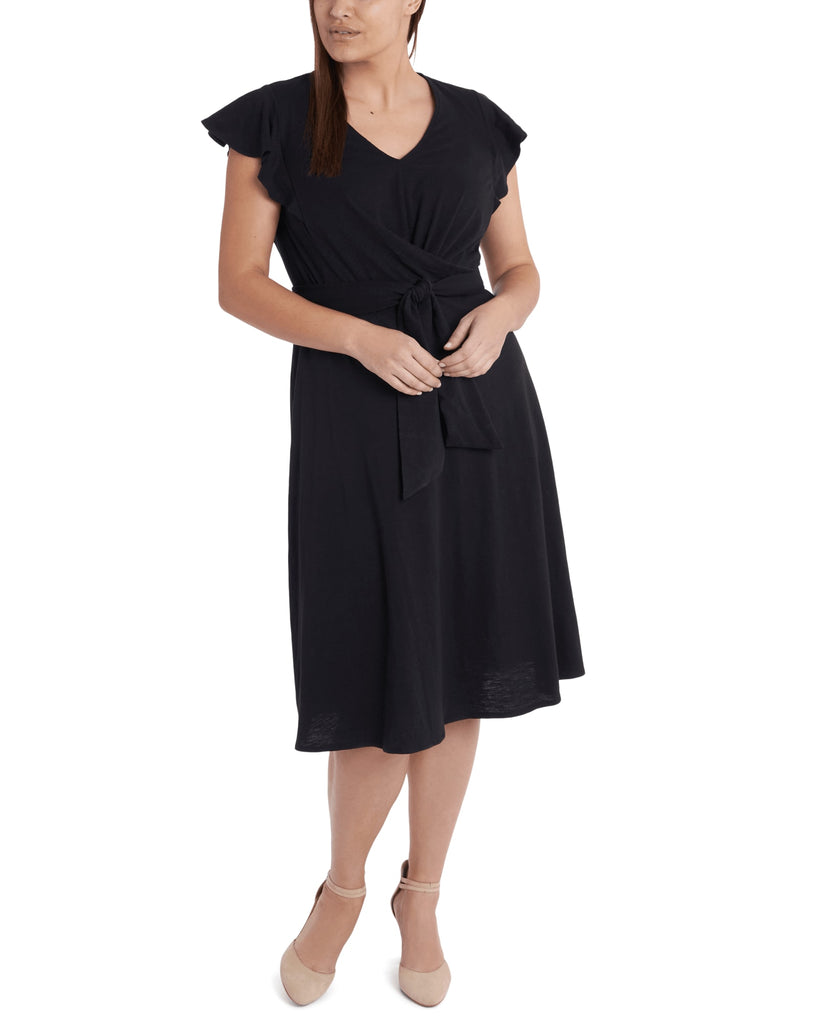 Plus Size Kristen Ruffle Midi Dress | 060-RICH BLACK