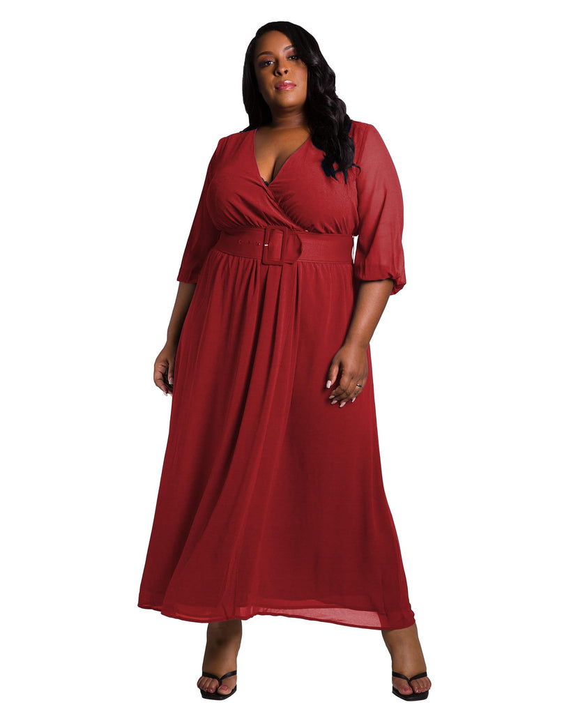 Plus Size Kathy Belted Surplice Maxi Dress | Sunset