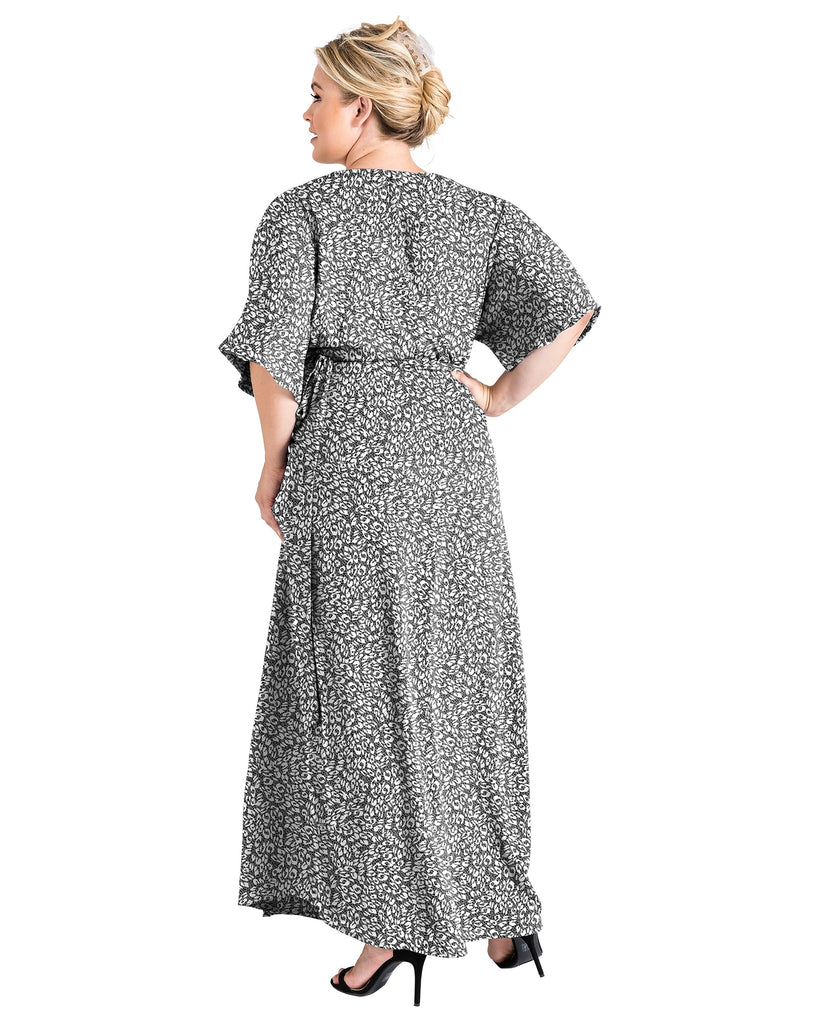 Plus Size Aubrey Kimono Wrap Maxi Dress | Smoke Leopard