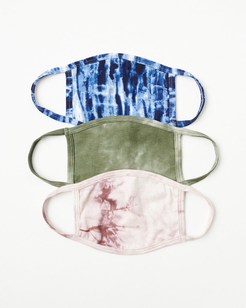Pack of 3 Printed Face Masks | Olive Green / Pink