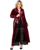 Women's Velvet Wrap Satin Belt Midi Coat Dress - thumbnail