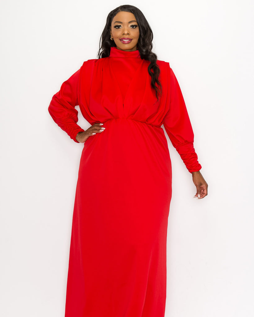 Laufey Pleated Bodice Maxi Dress | Red