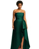 Strapless Satin Gown with Draped Front Slit and Pockets - thumbnail
