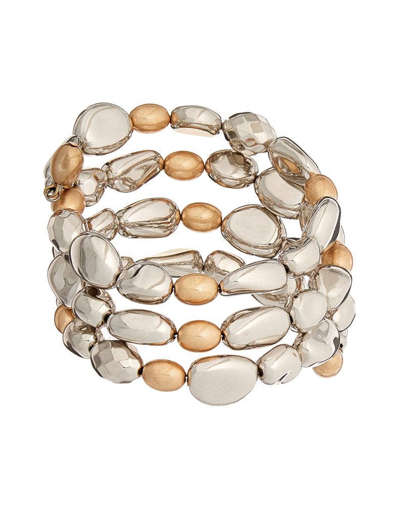 Avery Multi-Bead Coil Bracelet | Silver / Gold