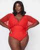 Unique Vintage Plus Size Red Mesh Sleeved Torrey Swimsuit - thumbnail