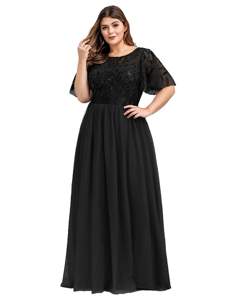 Sequin Leaf Floor-length Evening Dress | Black
