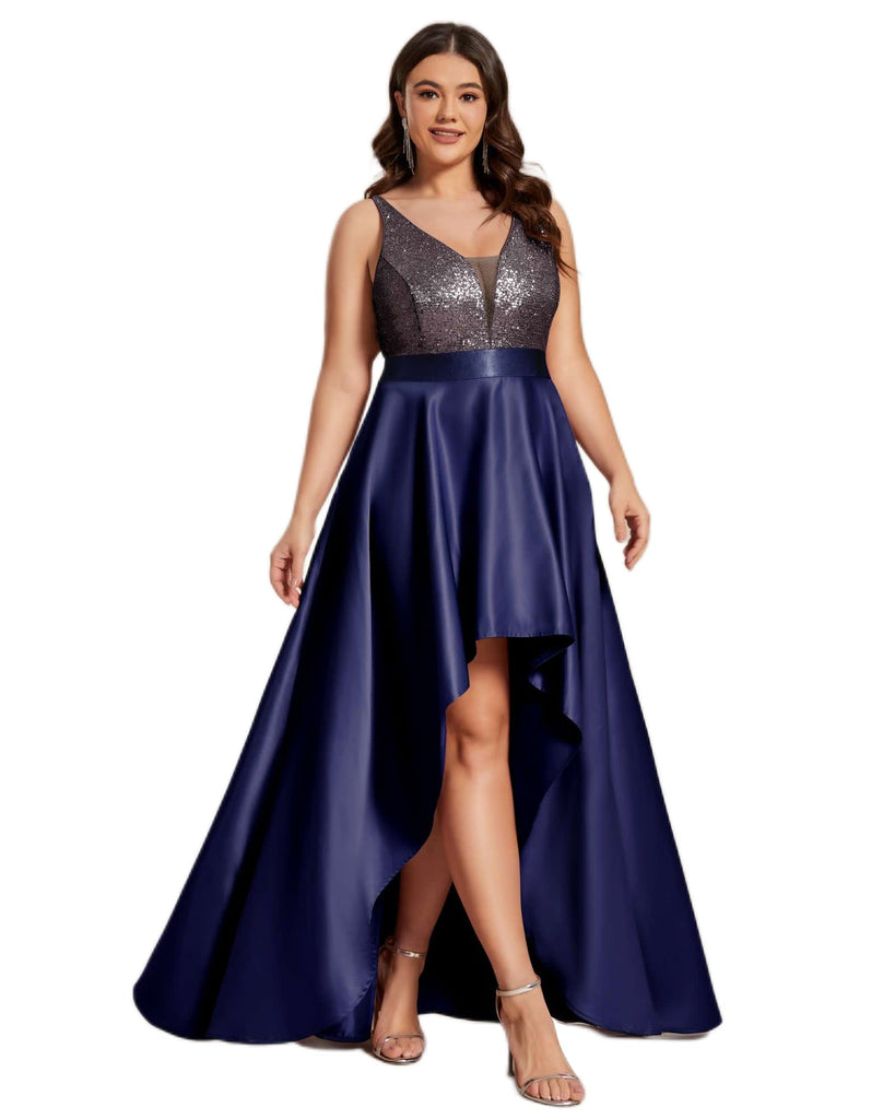 Sparkly Bodice High Low Prom Dress | Navy Blue