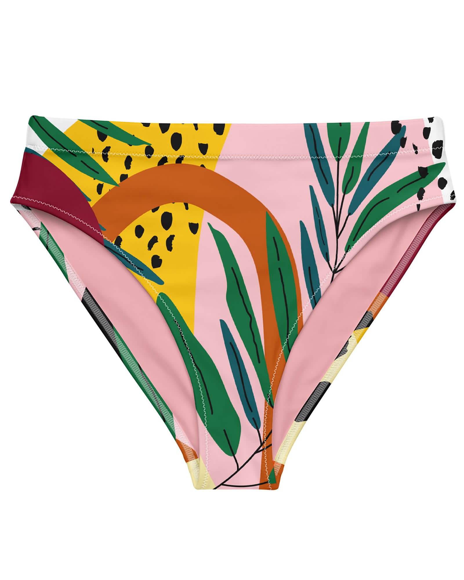 Abstract Botanical Recycled High-Waisted Bikini Bottom | Multi