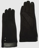 Gloves-Suede Leatherette Insulated Two Buttons Gloves Black - thumbnail