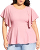 City Chic Women's Plus Blouse Ruffled Flutter Sleeves Pink Size 18W - thumbnail