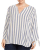 Michael Kors Women's Twilight Plus Tie Sleeve Stripe V Neck Blouse White- Blue Size 0X - thumbnail