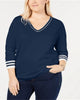 Tommy Hilfiger Women's Long Sleeve V Neck Top Plus Blue Size 0X - thumbnail