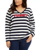 Tommy Hilfiger Women's Plus Size Ivy Striped Logo Sweater Blue Size 1X - thumbnail
