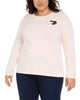 Tommy Hilfiger Women's Plus Size Heart Logo Cotton Sweater Pink Size 1X - thumbnail