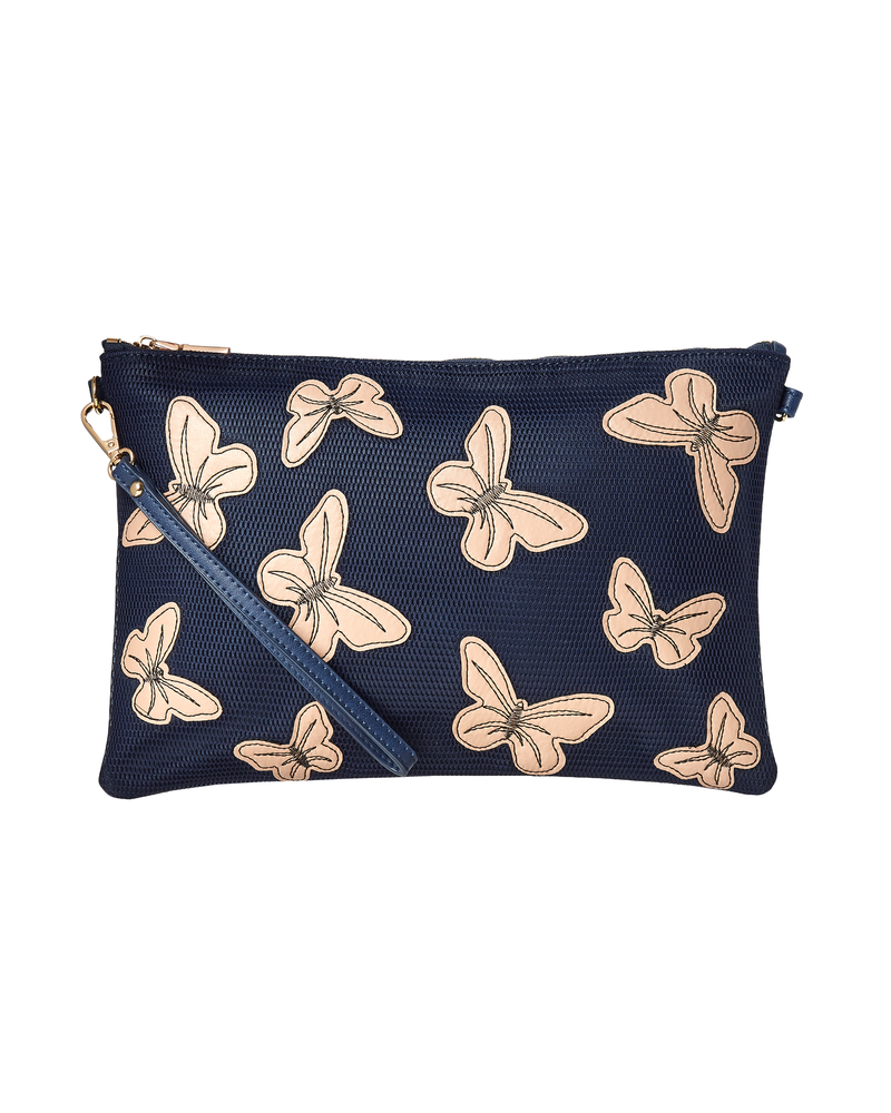 Emilia Butterfly Wristlet With Adjustable Strap | Navy / Pink