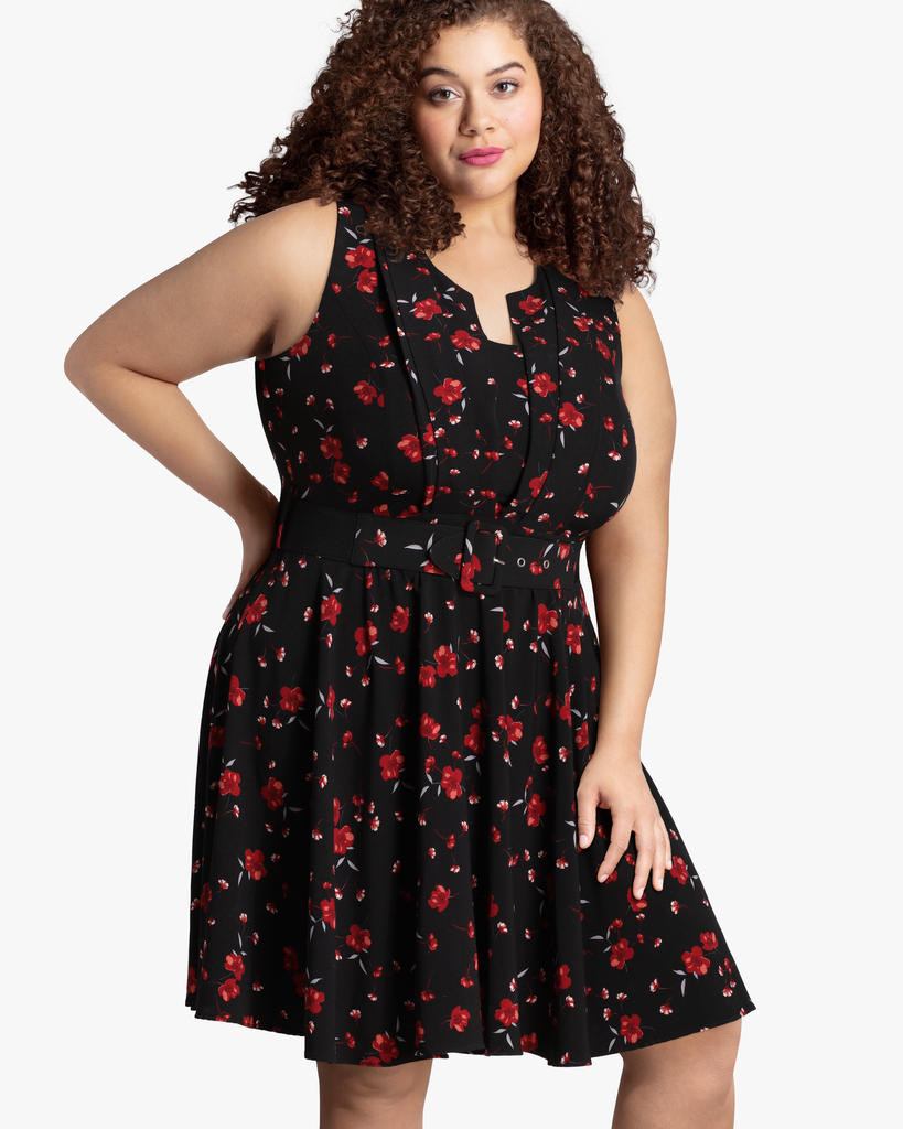 Lyra Plus Size Fit and Flare Dress | Black / Red