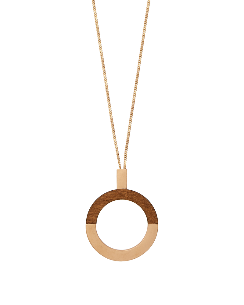 Dreeland Wood Pendant Necklace | Gold / Brown