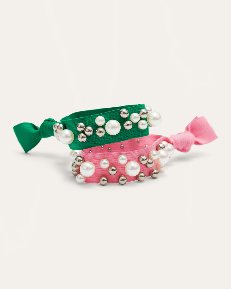 Ashley Pearl Ponytail Holders | Pink / Kelly Green