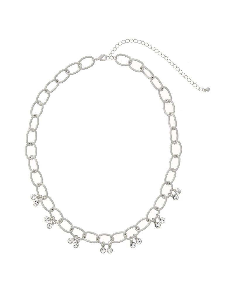 Victoria Crystal Detail Necklace | Silver