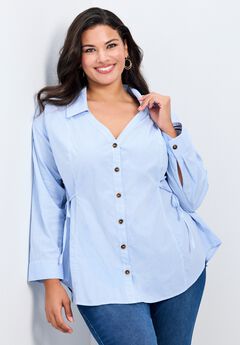Ray Stripe Polpin Shirt With Tie Detail