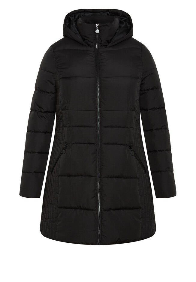 Charlotte High Neck Zip Hood Coat, BLACK, alternate image number null