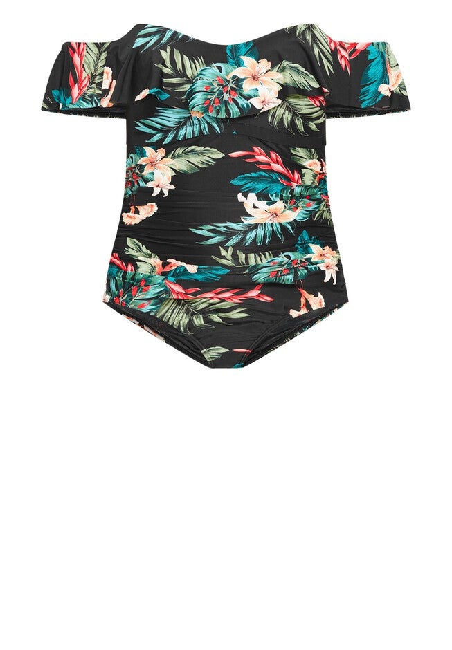 Ingrid Ruffle Print 1 Piece - black, BLACK, alternate image number 5