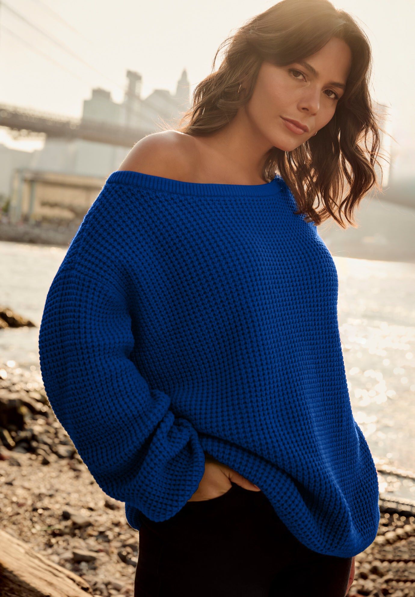 Waffle Stitch Pullover Sweater, DARK SAPPHIRE, hi-res image number 0
