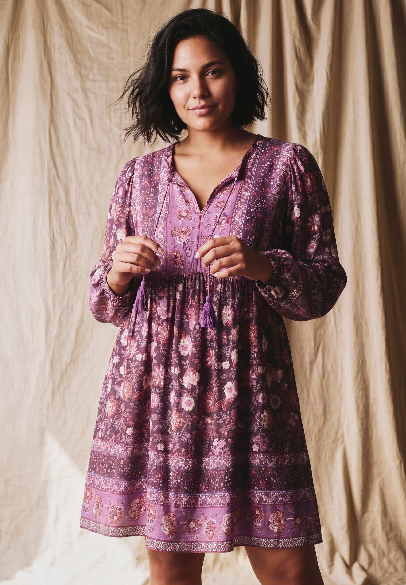 Livvy Boho Border Print Mini Dress, SPIRIT BORDER, hi-res image number 0