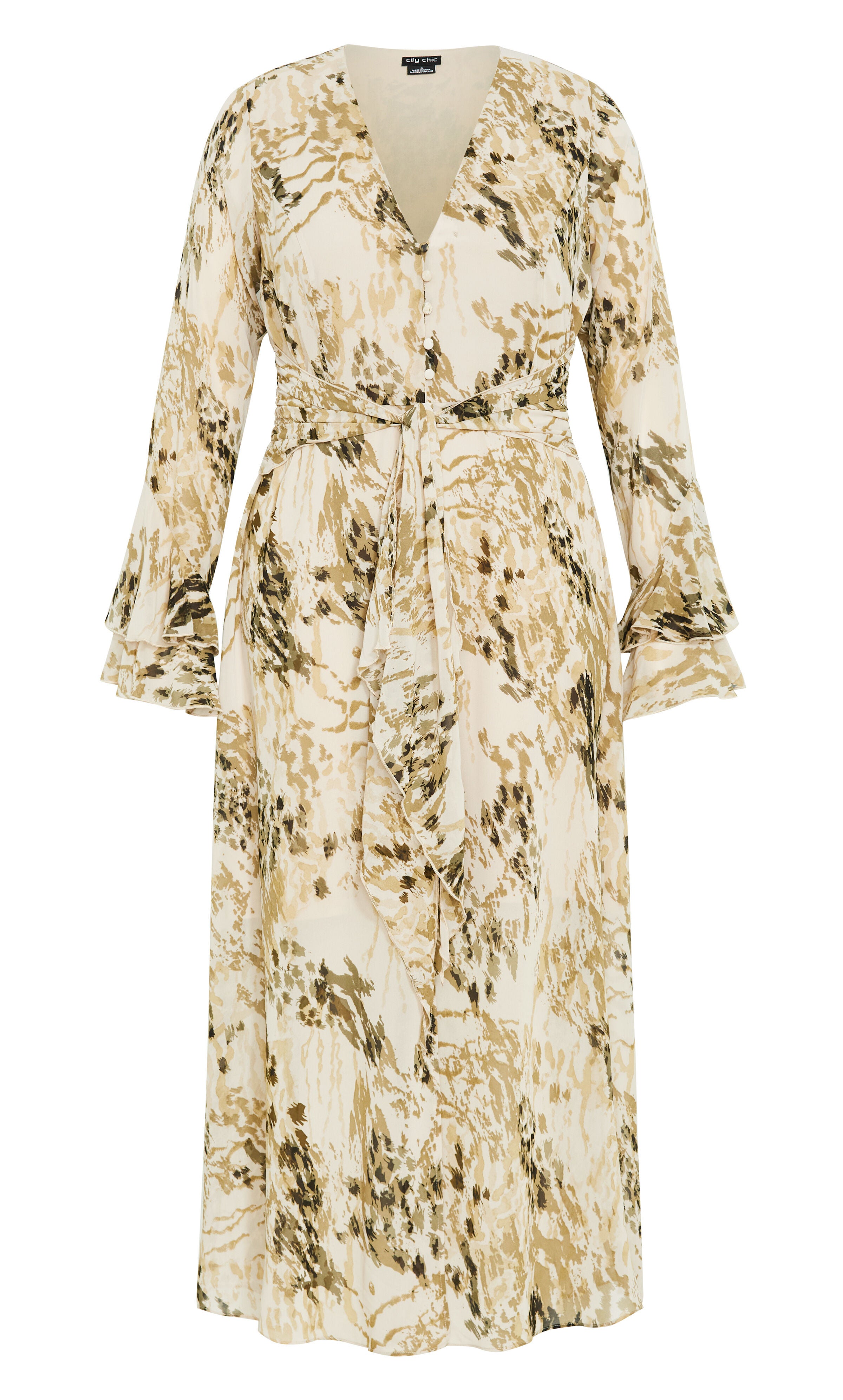 Plunge Frill Print Maxi Dress - natural, BEIGE, alternate image number 4