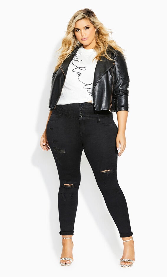 Asha Rip Corset Jean - black, BLACK, hi-res image number null