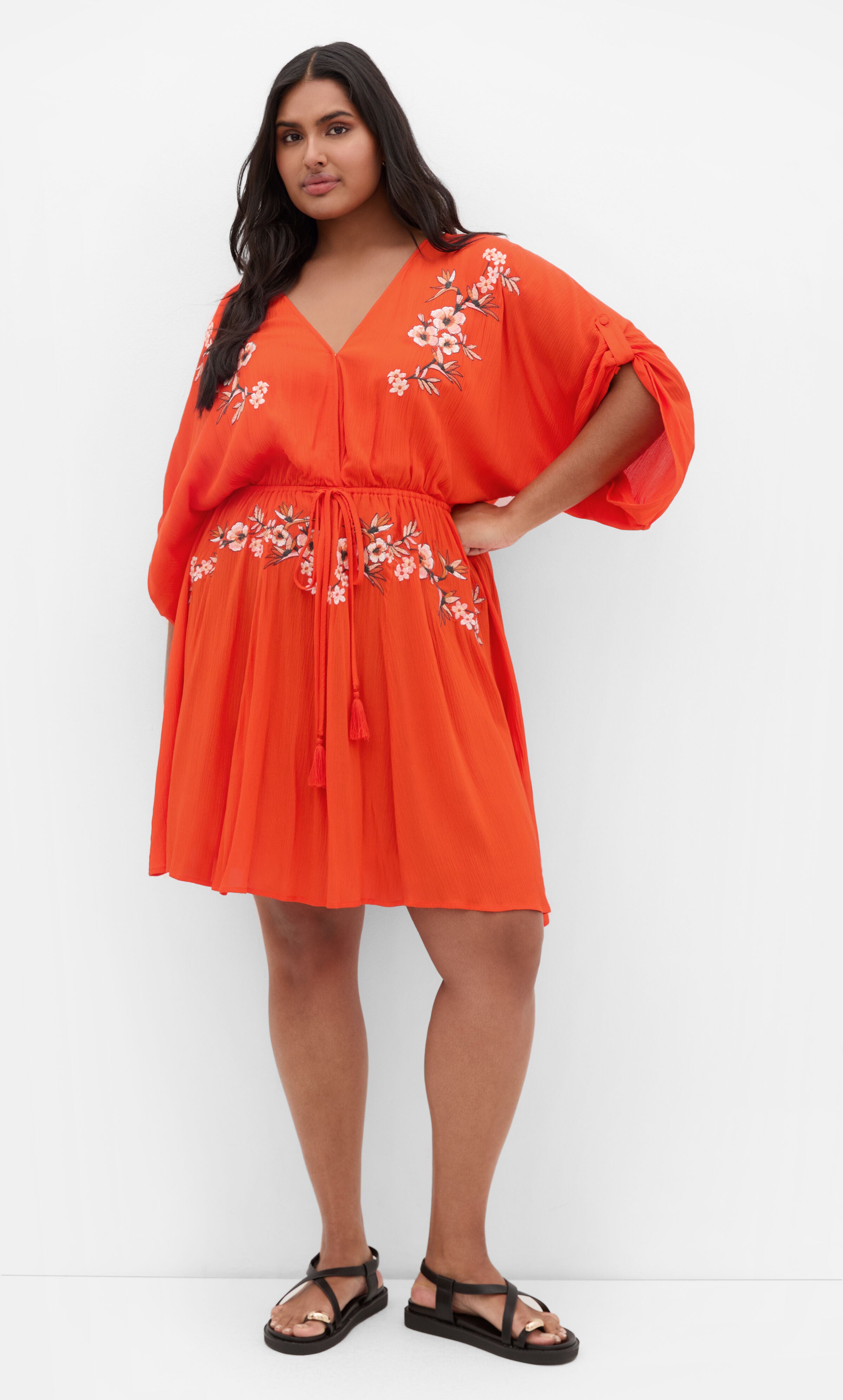 Seville Tunic Dress - tiger lily, ORANGE, hi-res image number 0