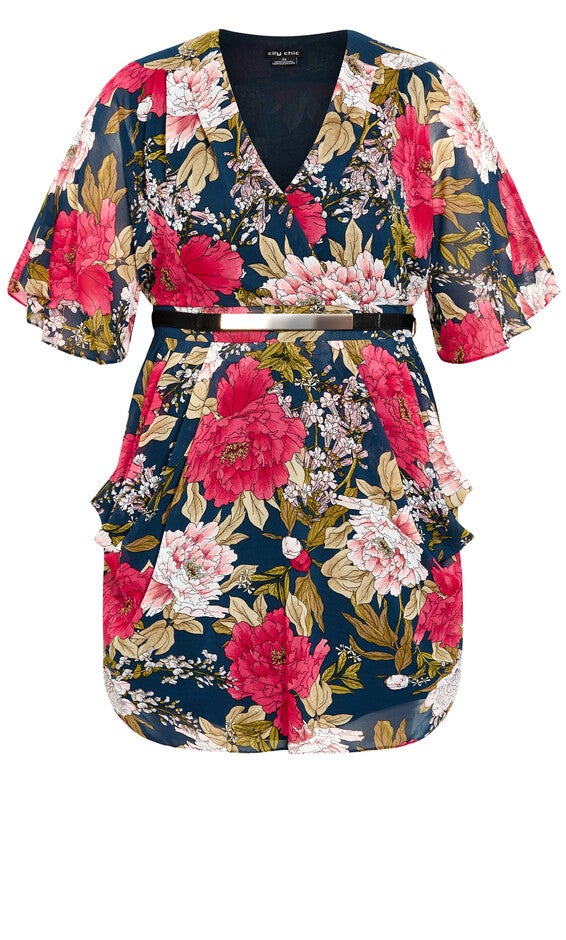 Frida Wrap Dress - navy, NAVY WILD ROSE, alternate image number null