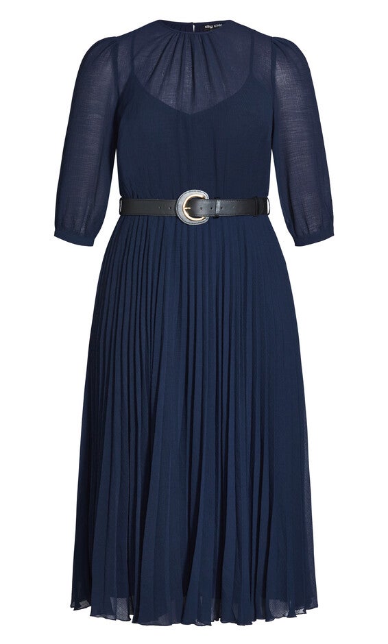 Love Pleat Elbow Sleeve Dress - navy, BLUE, alternate image number null