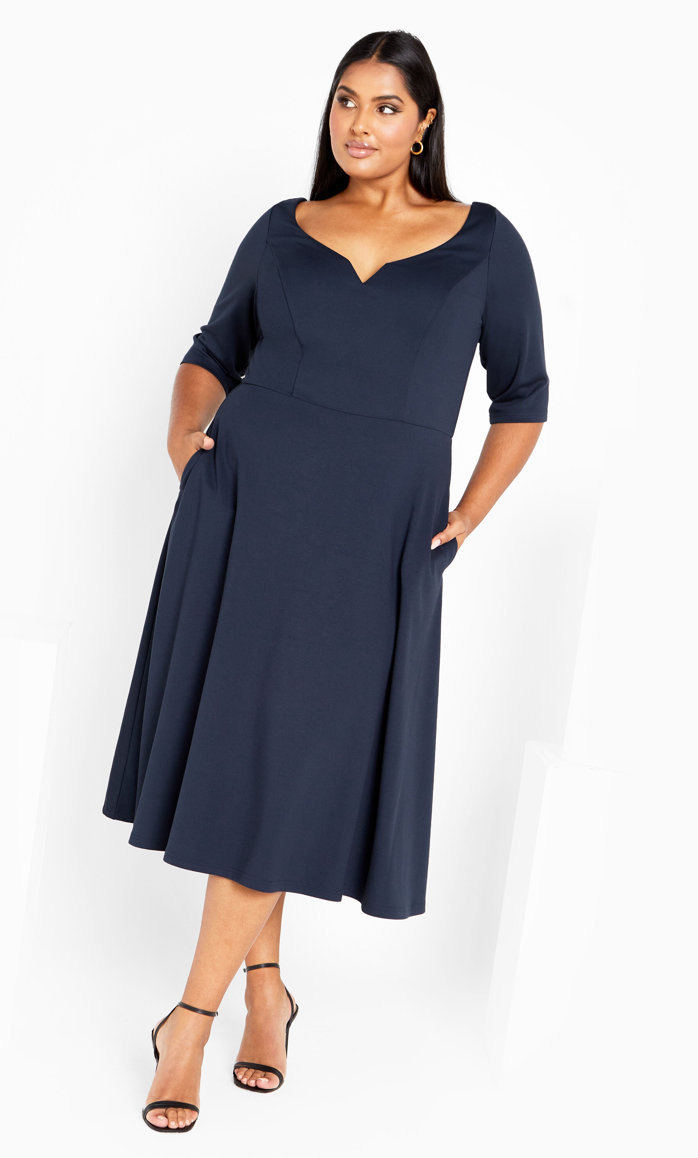 Cute Girl Elbow Sleeve Dress - navy, NAVY, alternate image number 2