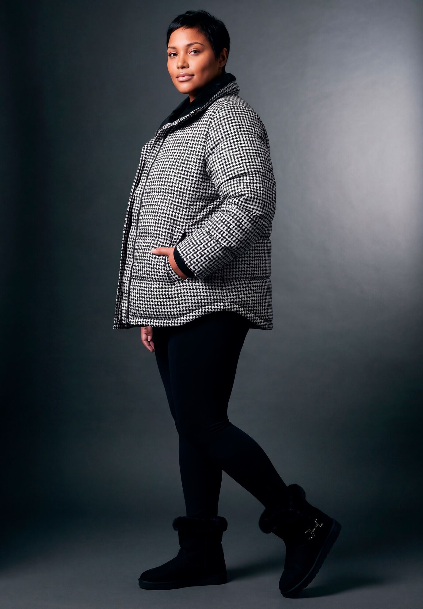 Sherpa Lined Puffer, BLACK HOUNDSTOOTH, on-hover image number 1