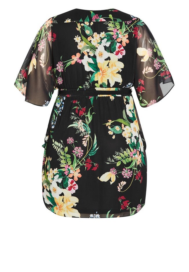 Color Wrap Print Dress - black floral, BLACK, alternate image number null