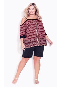 Daisy Cold Shoulder Border Top