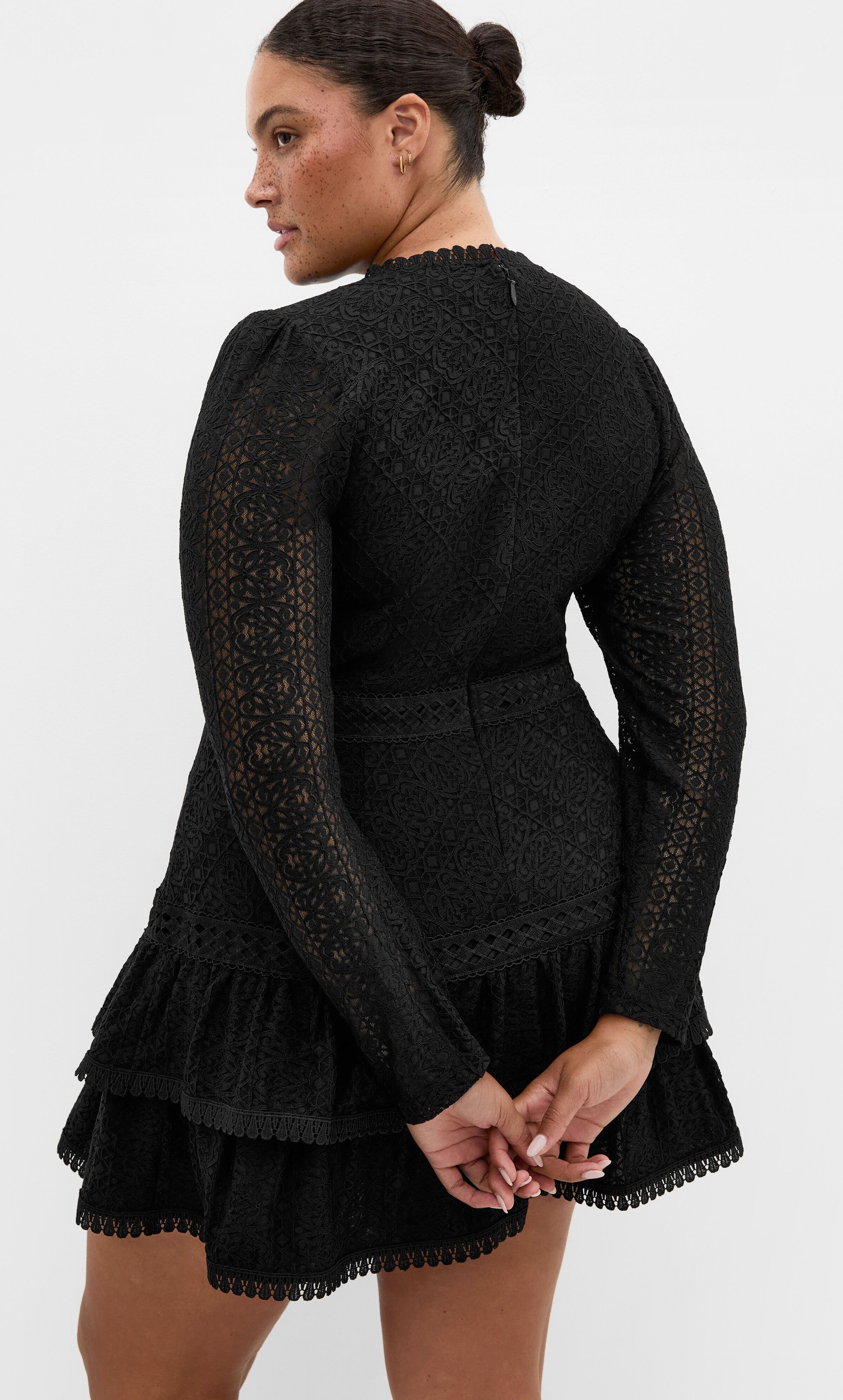 Gabriella Lace Ruffle Mini Dress, GRAY, on-hover image number 1