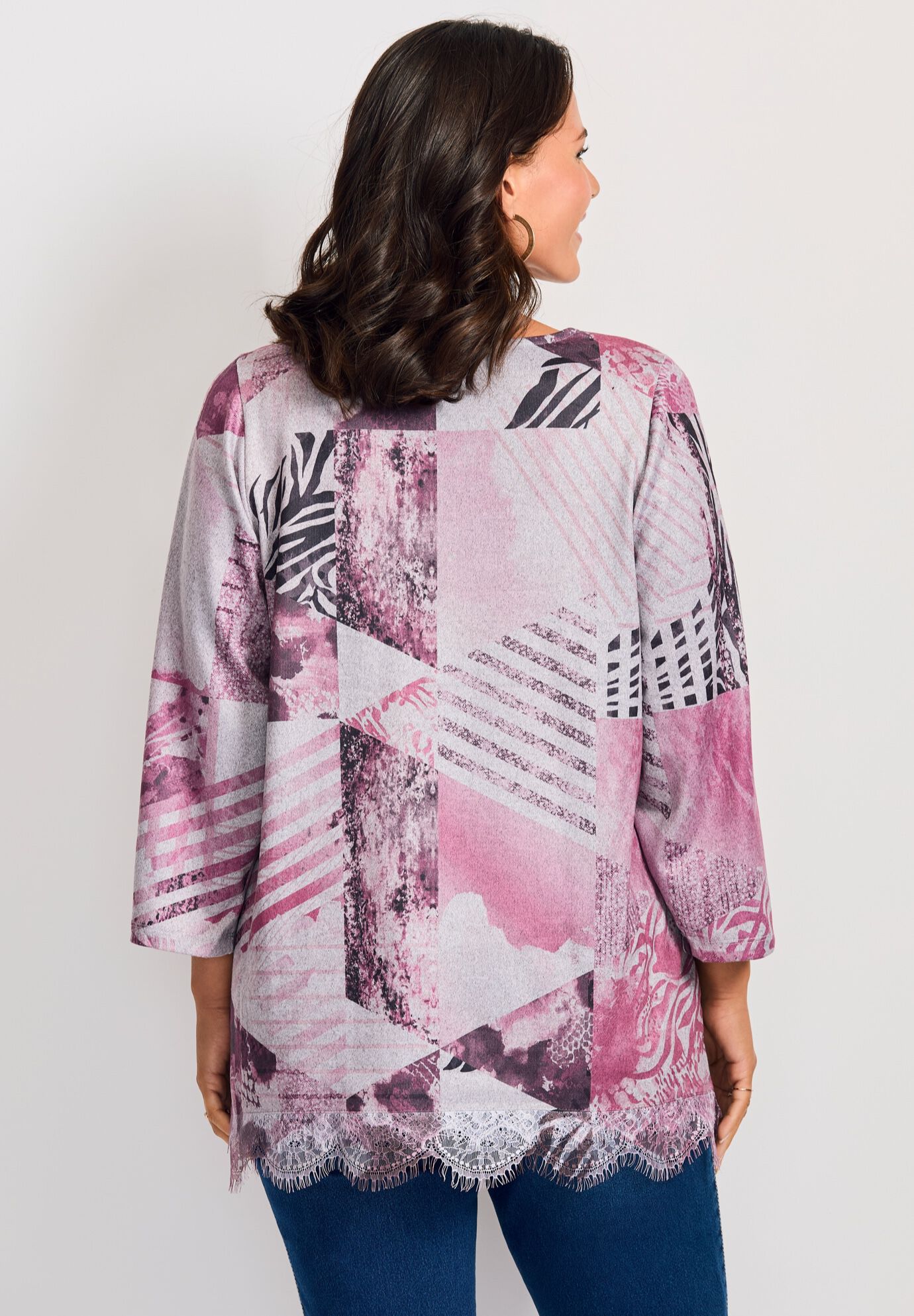 Lace Hem Top, PLUM GEO, alternate image number 2