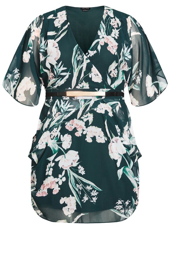 Color Wrap Print Dress - teal, GREEN, alternate image number null