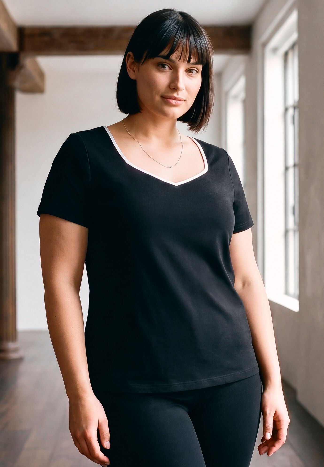Audrey Contrast Sweetheart Top, BLACK, on-hover image number 1
