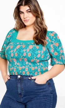 Aurora Print Top - turquoise