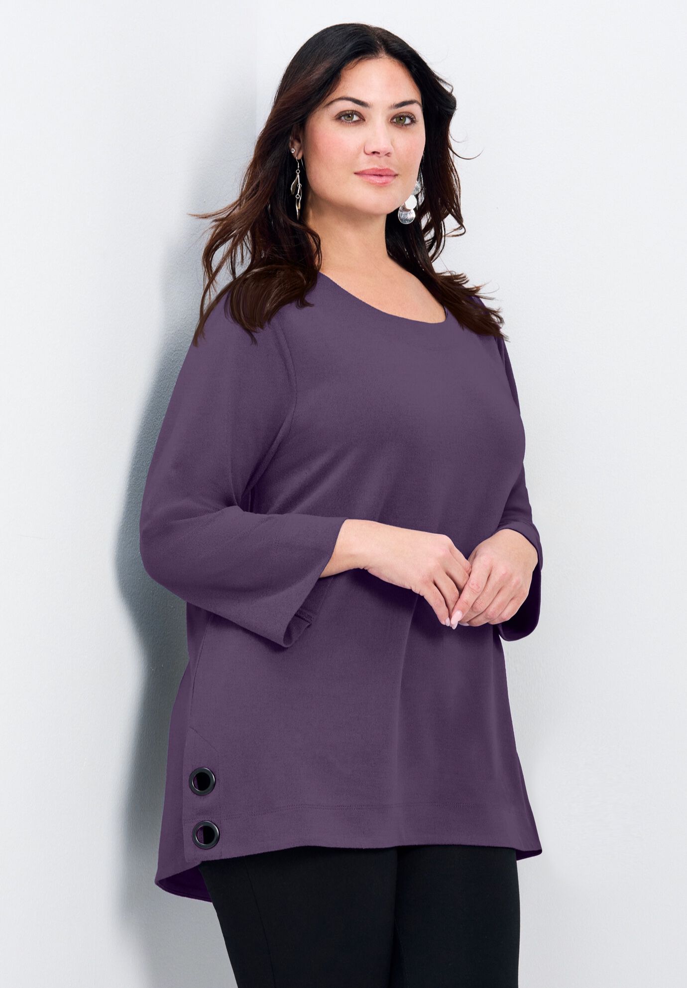 Breanna Eyelet Detail Hacci Top, PLUM, alternate image number 2