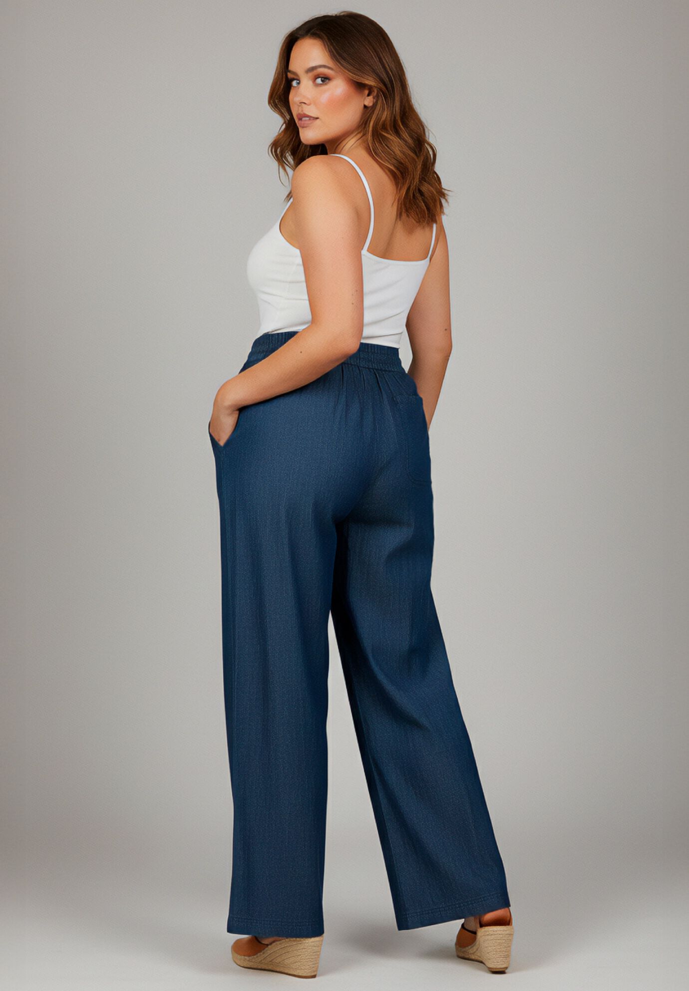 Wide-Leg Drawstring Pant, DARK WASH, alternate image number 2