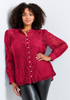 Plus Size Red Lace Top