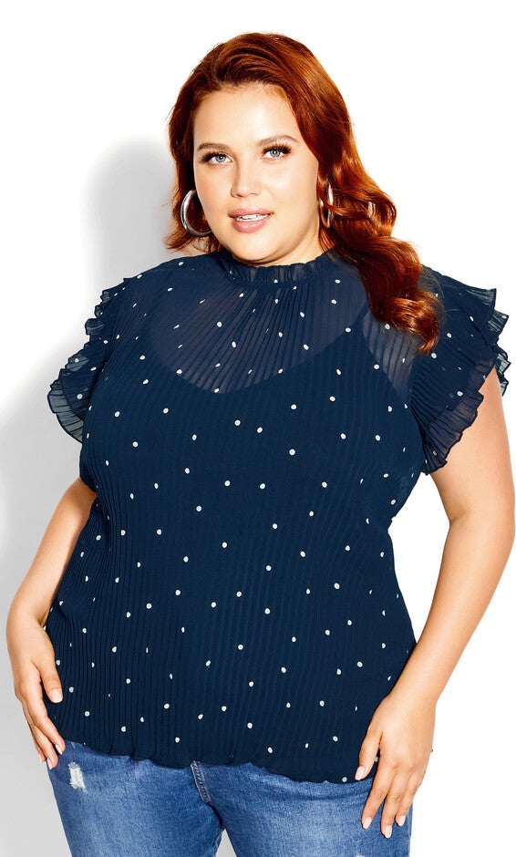 Pleated Spot Top - navy, BLUE, hi-res image number null