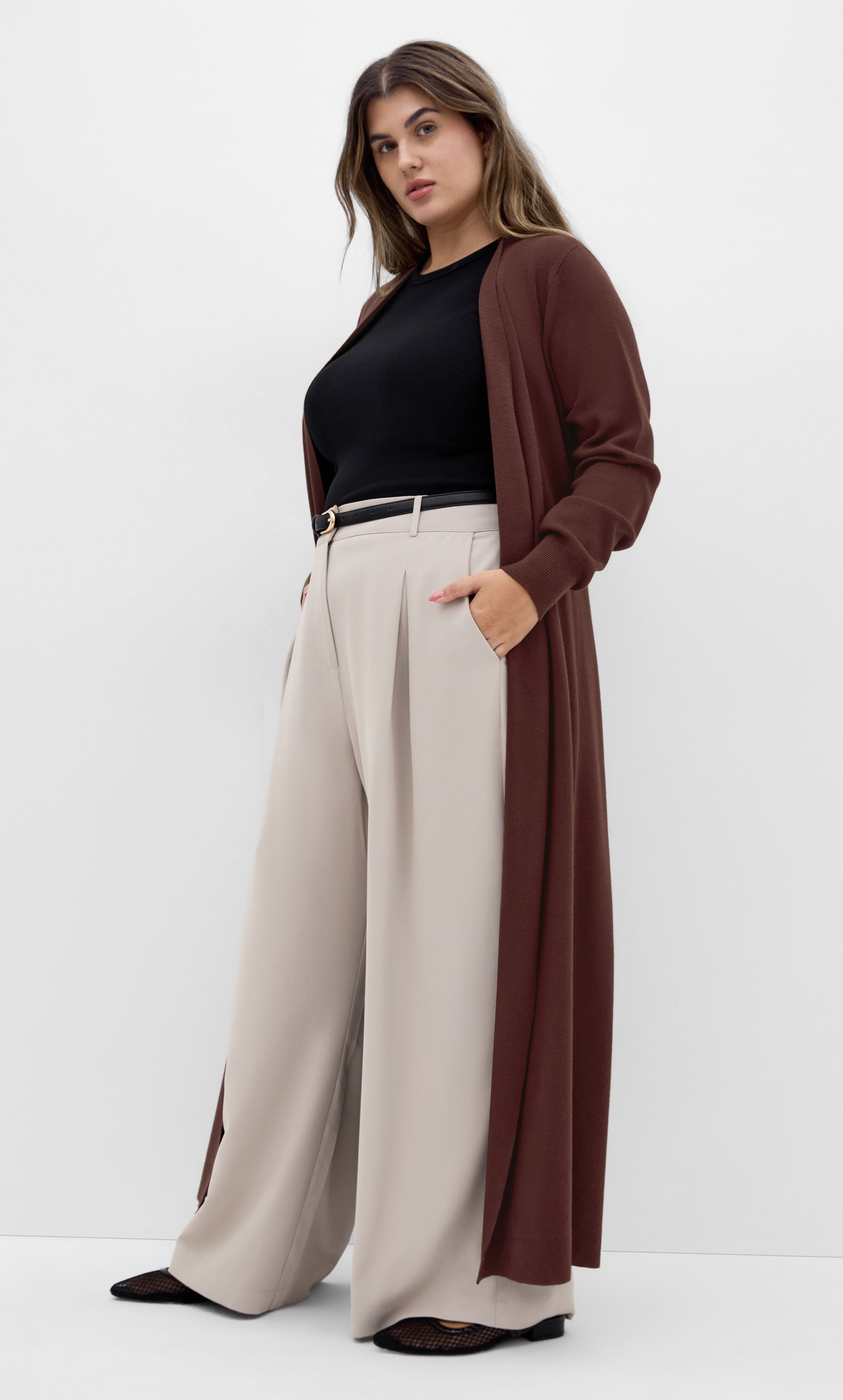Goldie Longline Cardigan - cocoa, BROWN, alternate image number 3